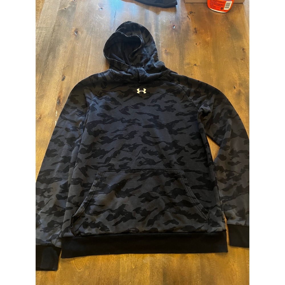 Under Armour Boys Youth XL Black Camo Pullover Hoodie Sweatshirt Logo Camouflage